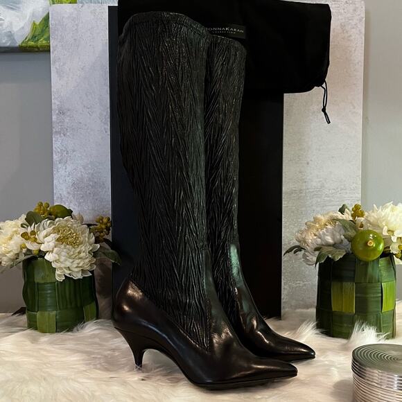 NEW Donna Karan Collection Waxed Calf Leather Laser Ribbed Boot Black Sz 36/6 … - Picture 7 of 16